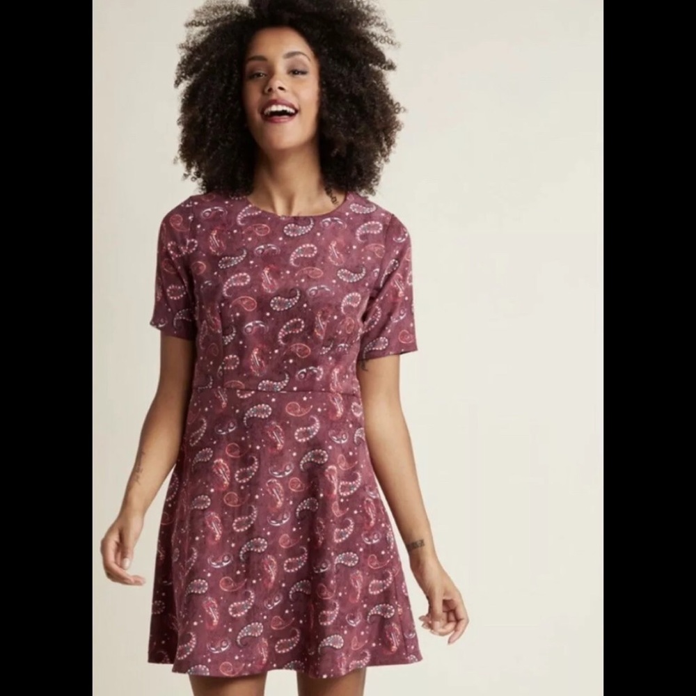 NWT Compañia Fantastica Size XL Short Sleeve Corduroy Paisley Print A-Line Dress